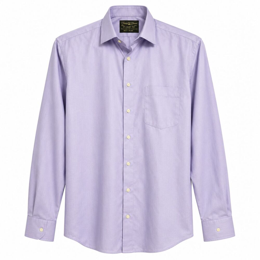 Pronto Uomo Dress Shirt Mens 17.5 36/37 Long Sleeve Purple Twill Non Iron Modern